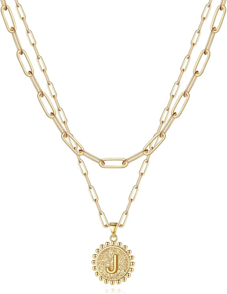 Yoosteel Gold Initial Necklaces for Women Girls, 14K Gold Plated Dainty Layering Paperclip Link C... | Amazon (US)