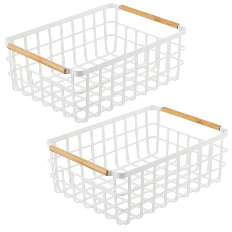 mDesign Farmhouse Metal Wire Food Organizer Storage Bin Basket, Bamboo Handles for Kitchen Cabine... | Walmart (US)