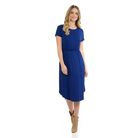 Women's Short Sleeve Flare Midi Dress Pockets in Solid Floral | Walmart (US)