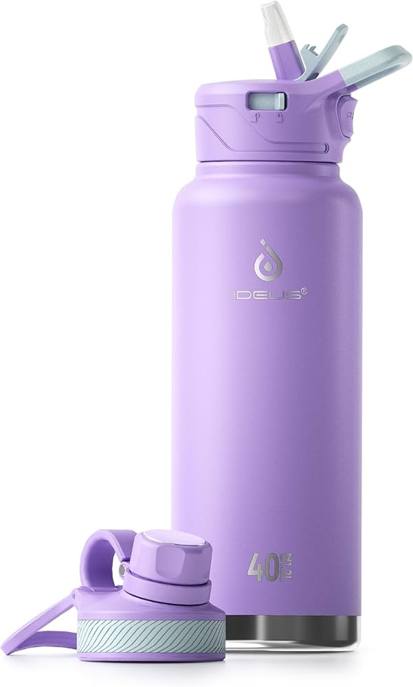 IDEUS Vacuum Insulated Water Bottle, 40 oz Stainless Steel Water Bottles with Straw Spout Lid, Re... | Amazon (US)