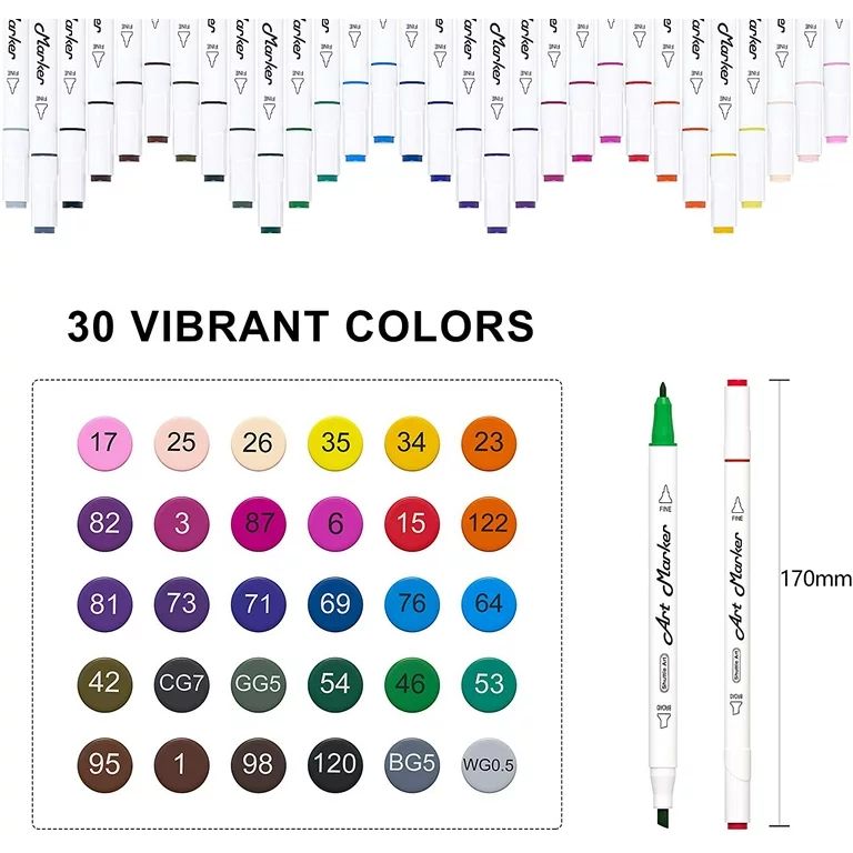 30 Colors Dual Tip Art Markers,Shuttle Art Marker Pens for Kids Adult Coloring Books Sketching an... | Walmart (US)