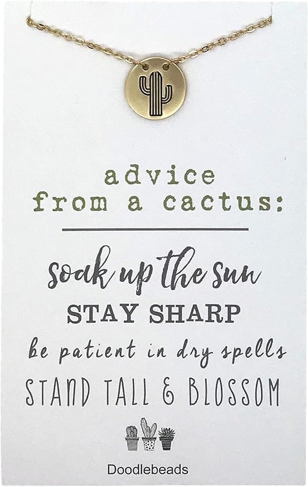 Doodle Beads Cactus Necklace matte gold, stamped cactus necklace pendant with quote, Advice from ... | Amazon (US)
