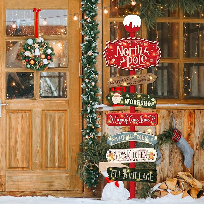 Christmas North Pole Yard Signs Wooden Christmas Lawn Outdoor Decoration North Pole Directional S... | Amazon (US)