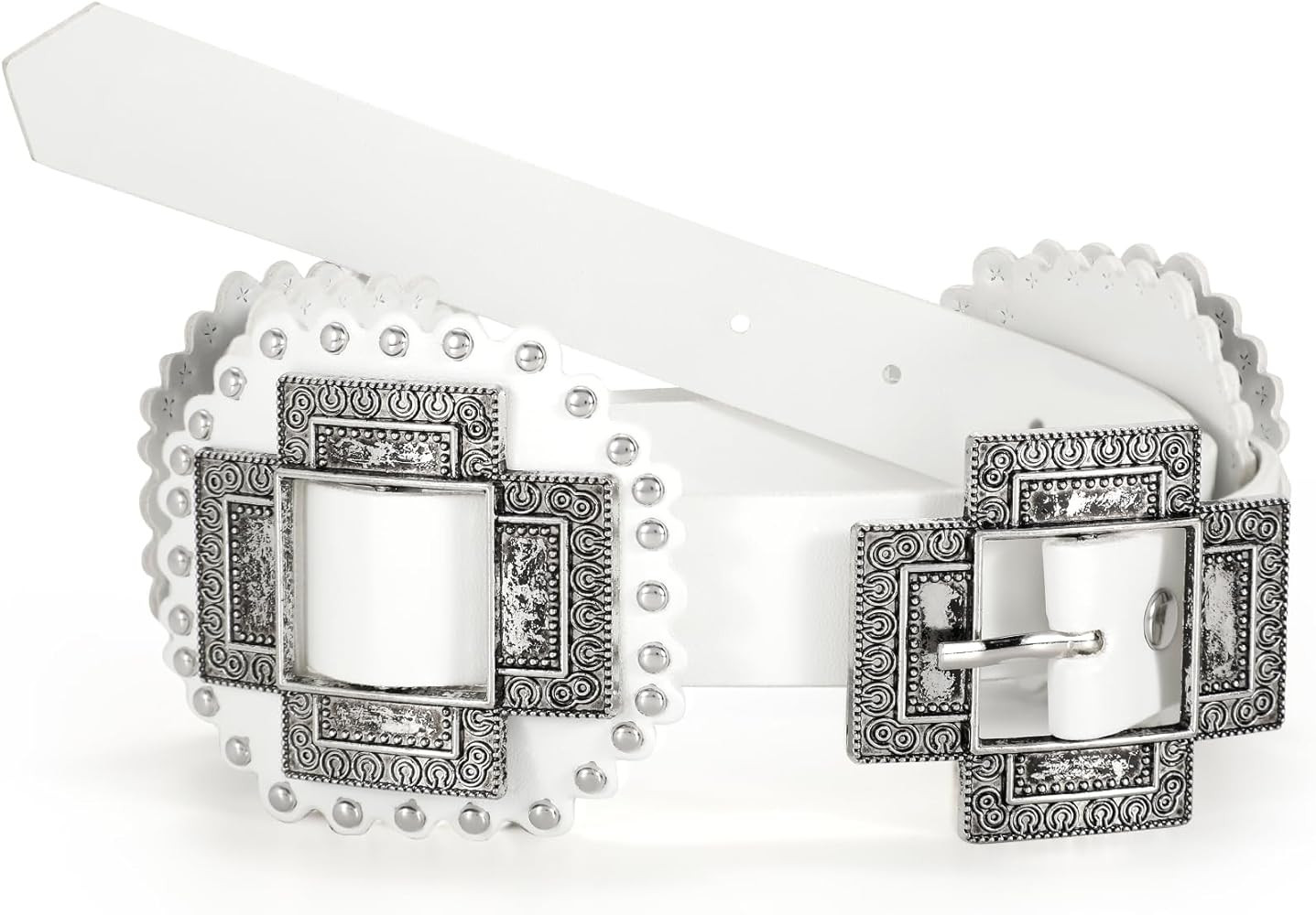 LEACOOLKEY Women Western Leather Belt Boho Cross Conch Waist Belt for Dress Jeans | Amazon (US)