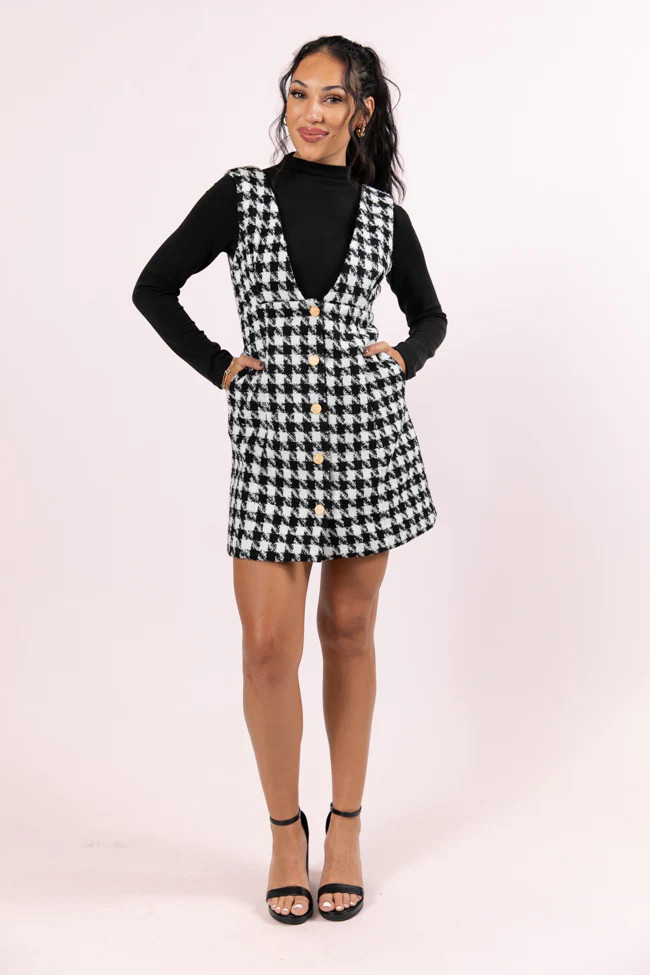 Makes Me Smile Black and White Houndstooth Jumper | Pink Lily