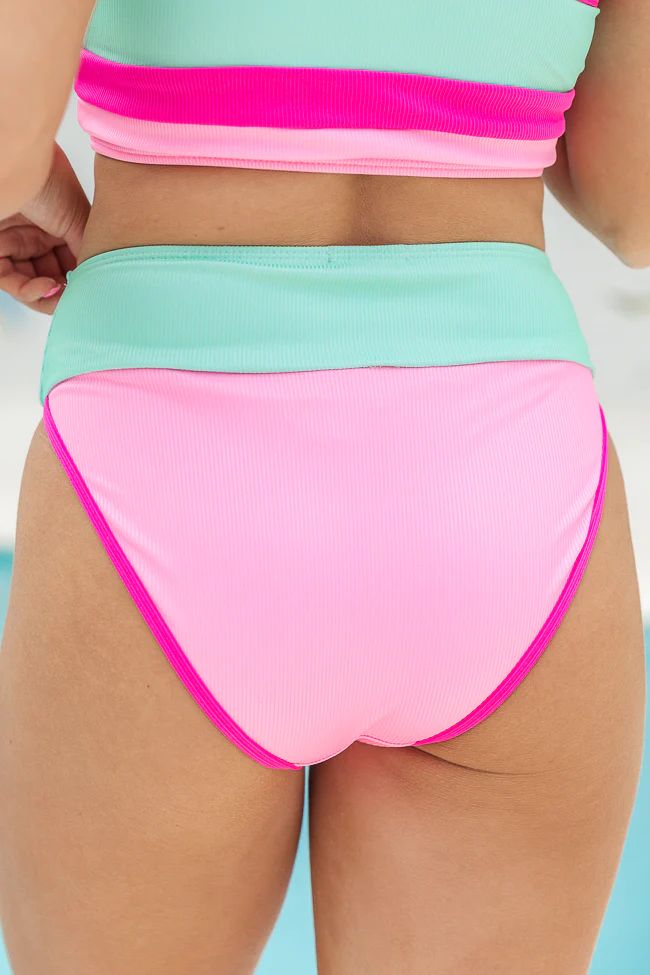 Feeling Coastal Mint And Pink Color Block Bikini Bottoms FINAL SALE | Pink Lily