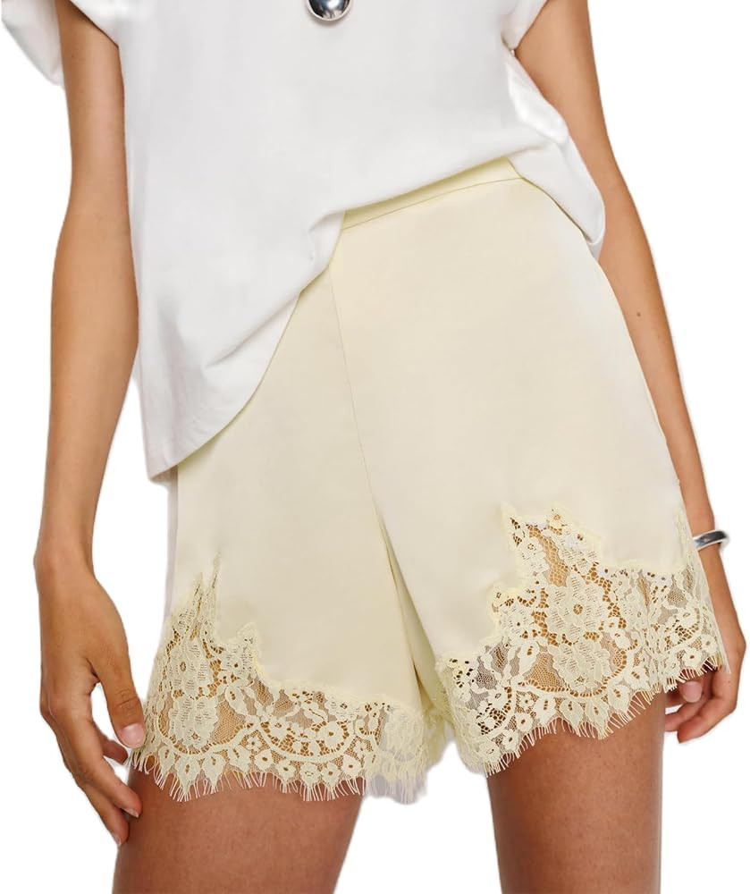 Amiblvowa Women Satin Silk Lace Shorts Low Rise Micro Mini Shorts Coquette Lounge Half Slip Pj Bo... | Amazon (US)