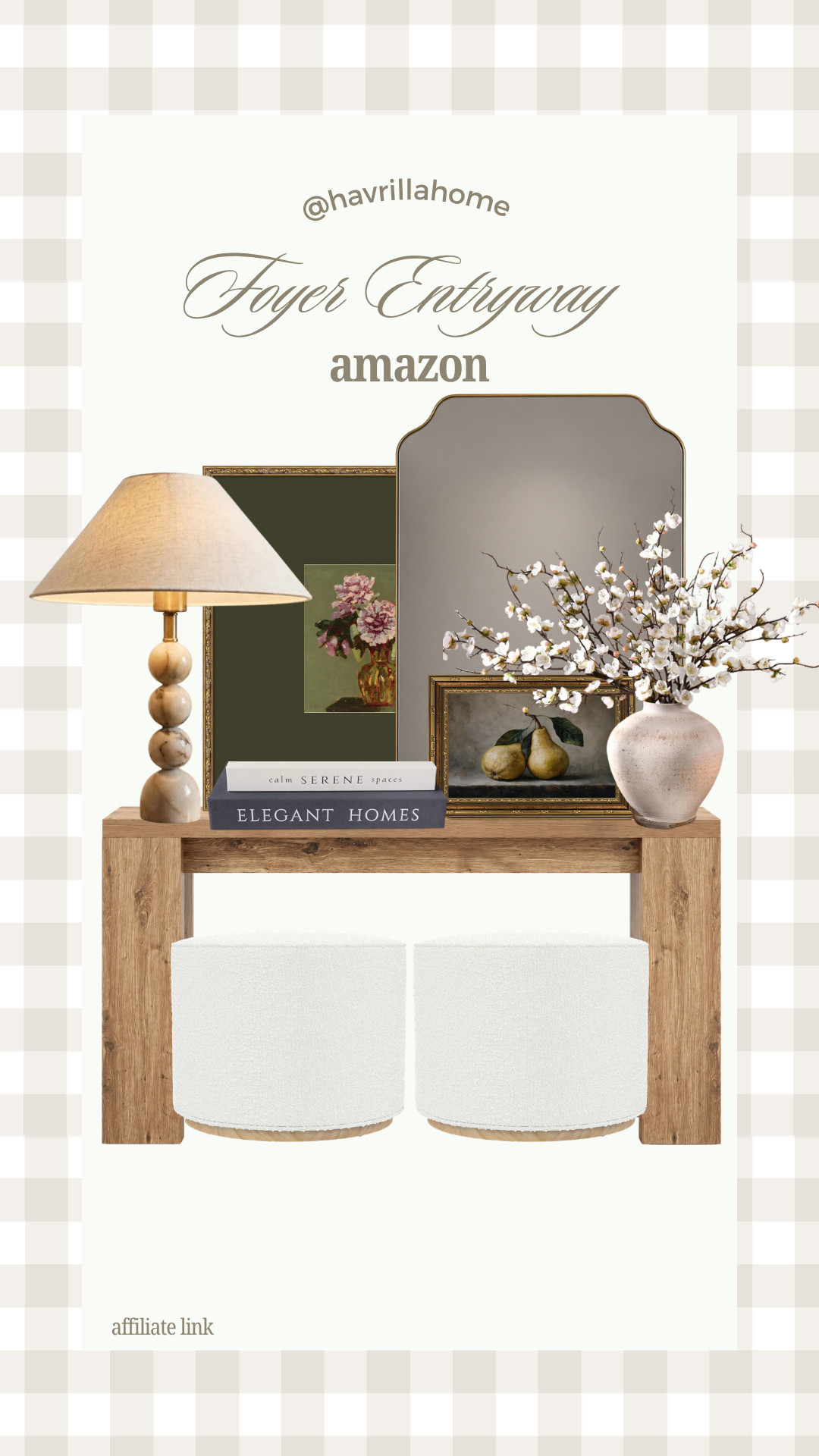 Foyer Entryway, entryway decor, foyer decor, entryway table decor, console table styling, Amazon home finds, neutral home decor, modern organic decor, entryway inspiration, decorative mirror, table lamp, faux cherry blossom stems, decorative books, framed artwork, ottoman stools, minimalist entryway, warm neutral decor, home styling ideas, affordable home decor

#LTKHome
