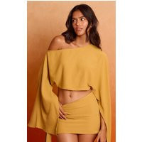 Deep Mustard Floaty Woven Knot Side Mini Skirt, Mustard | PrettyLittleThing UK