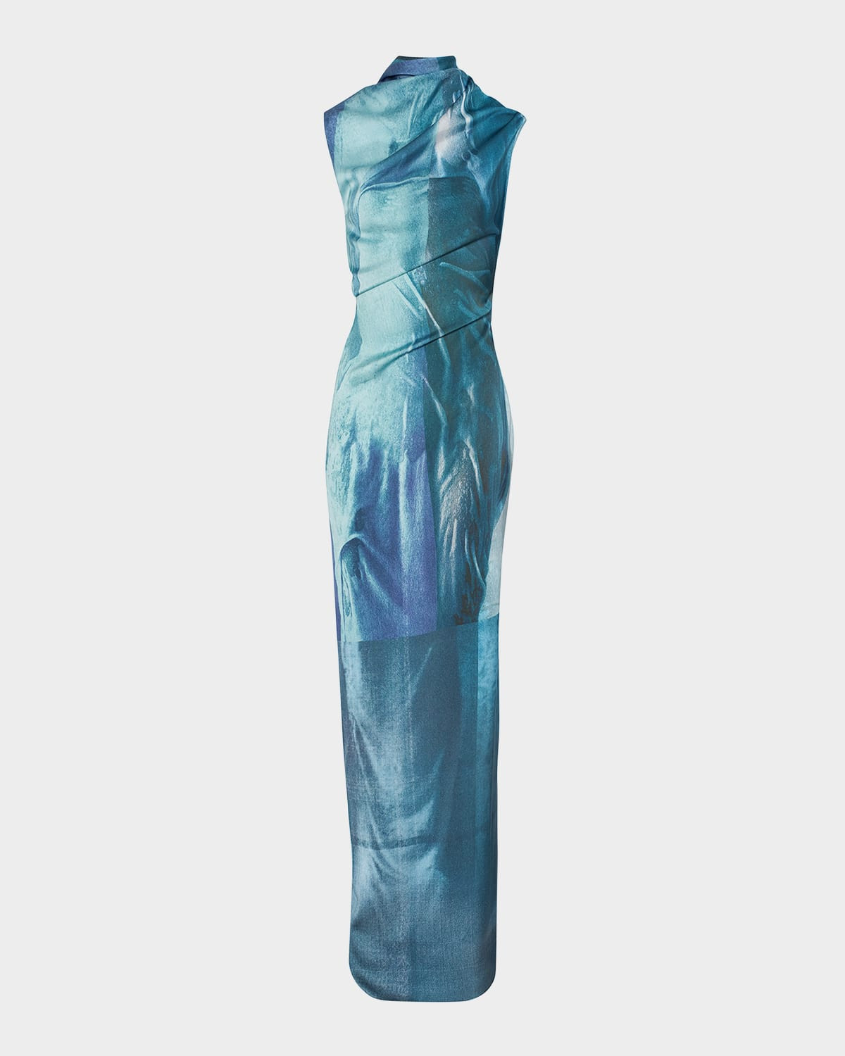 Water-Print Draped Satin Maxi Dress | Neiman Marcus