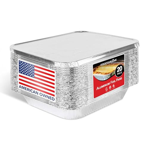 Stock Your Home Foil Pans with Lids - 9x13 Aluminum Pans with Covers - 20 Foil Pans and 20 Foil Lids - Disposable Food Containers Great for Baking, Cooking, Heating, Storing, Prepping Food Silver | Amazon (US)