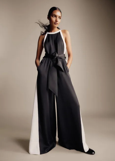 Monochrome Halterneck Jumpsuit + Belt | ME+EM Global (Excluding US)