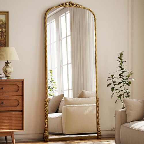 Easly Arched Full Length Mirror, 32'' x 71'' Gold Floor Body Mirror with Stand, Vintaged Elegant Carved Frame Mirror Full Length for Wall Decor, Living Room, Bedroom, Cloakroom, Entryway | Amazon (US)