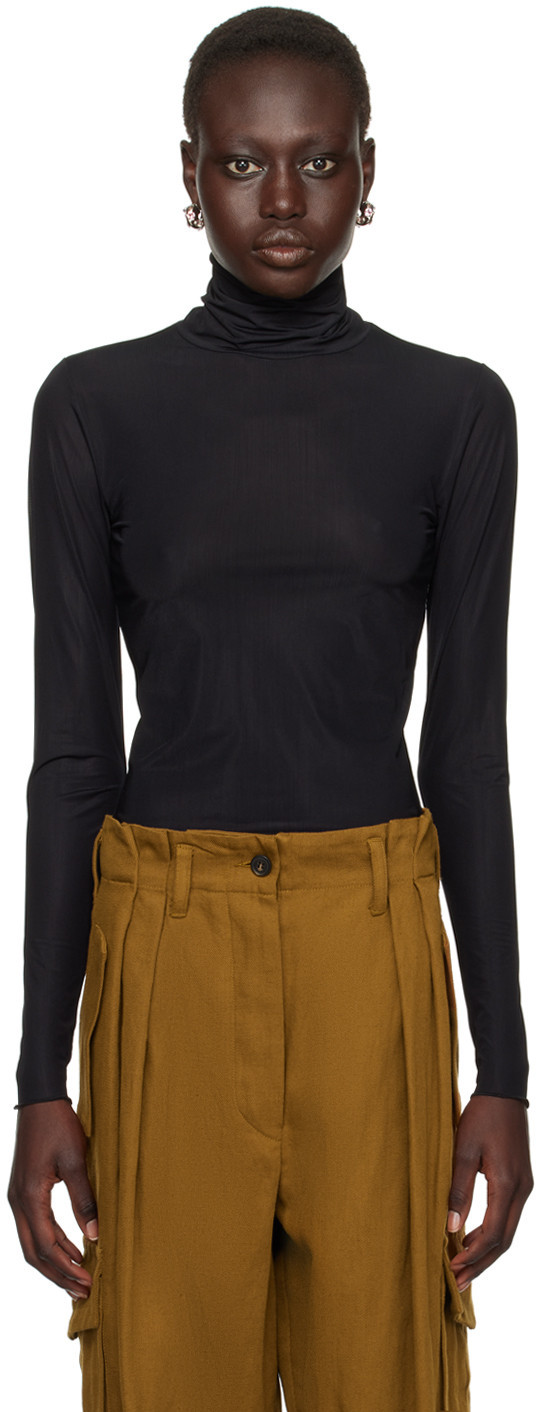Dries Van Noten Black Sheer Turtleneck | SSENSE
