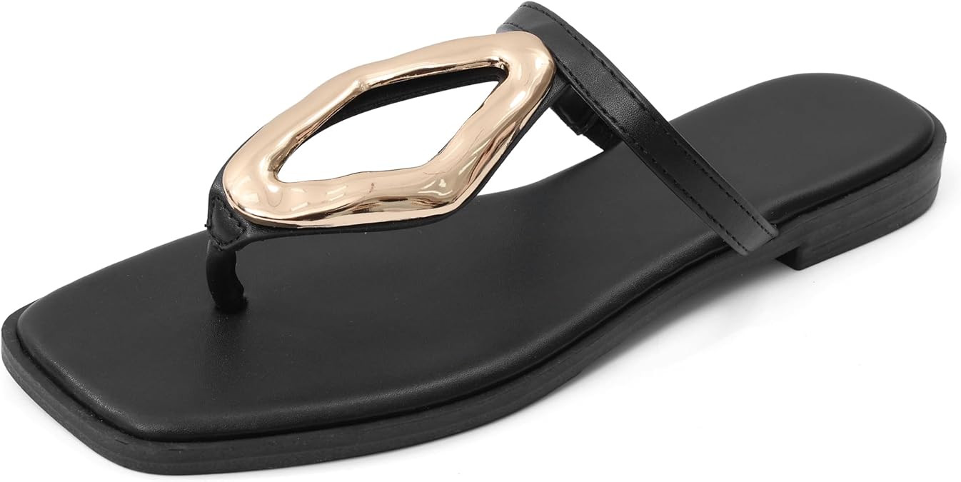 Shoe'N Tale Women's Flip Flops Slip On Square Open Toe Slides Sandals for Summer | Amazon (US)