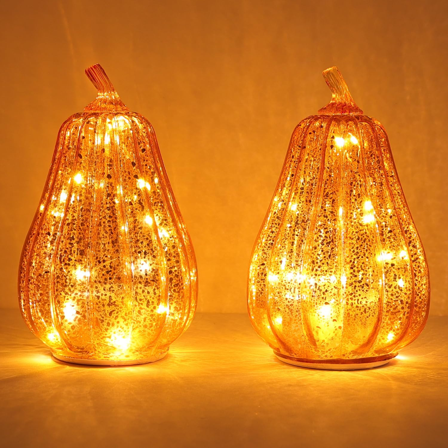 DECORKEY Fall Decorations for Home, Set of 2 Glass Pumpkin with LED Lights Thanksgiving Table Dec... | Amazon (US)