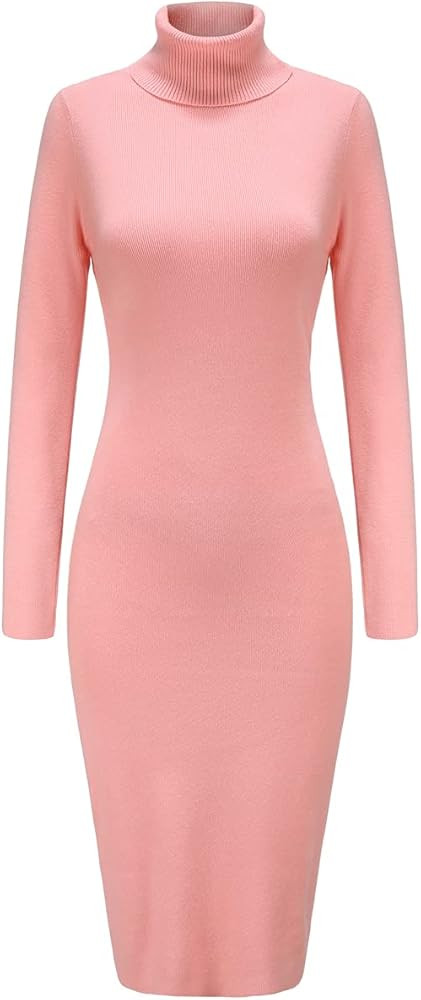 Womens Knee Length Knitted Ribbed Winter Turtleneck Bodycon Sweater Dresses 7628 | Amazon (US)