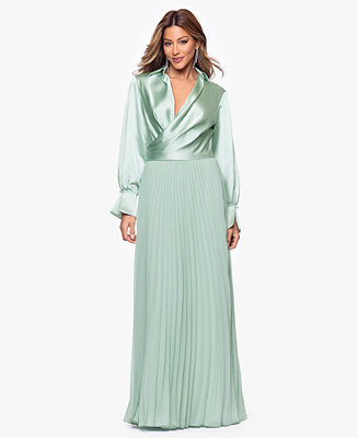 Women's Long Satin Long-Sleeve Collared Ball Gown | Macy's