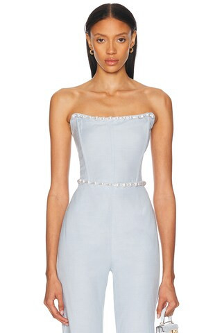 La Porte Birkin Pearl Corset Top in Baby Blue | FWRD 