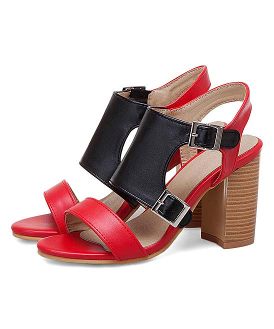 BUTITI Women's Pumps black - Red & Black Stacked Sandal - Women | Zulily