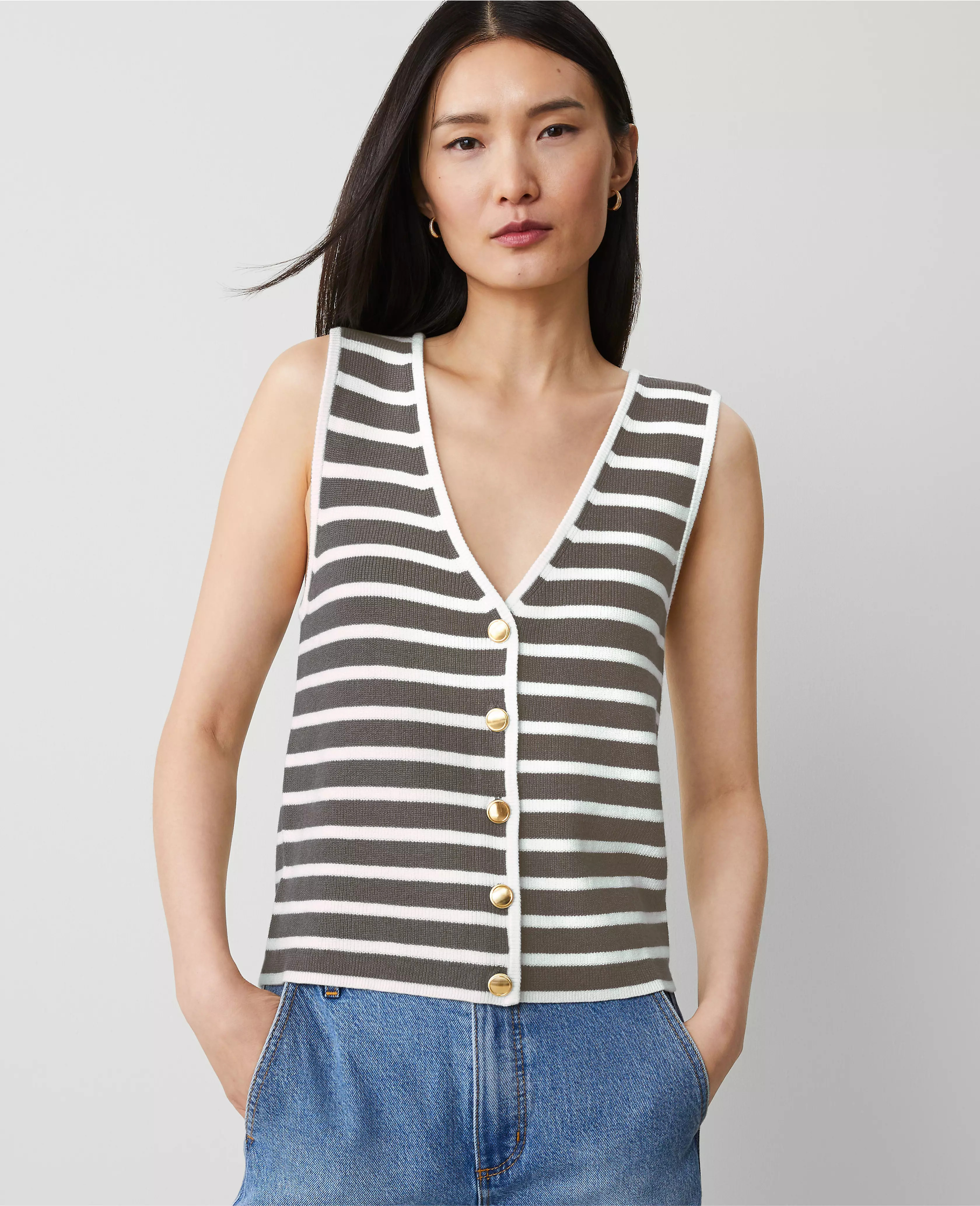 Striped Ribbed Sweater Vest | Ann Taylor