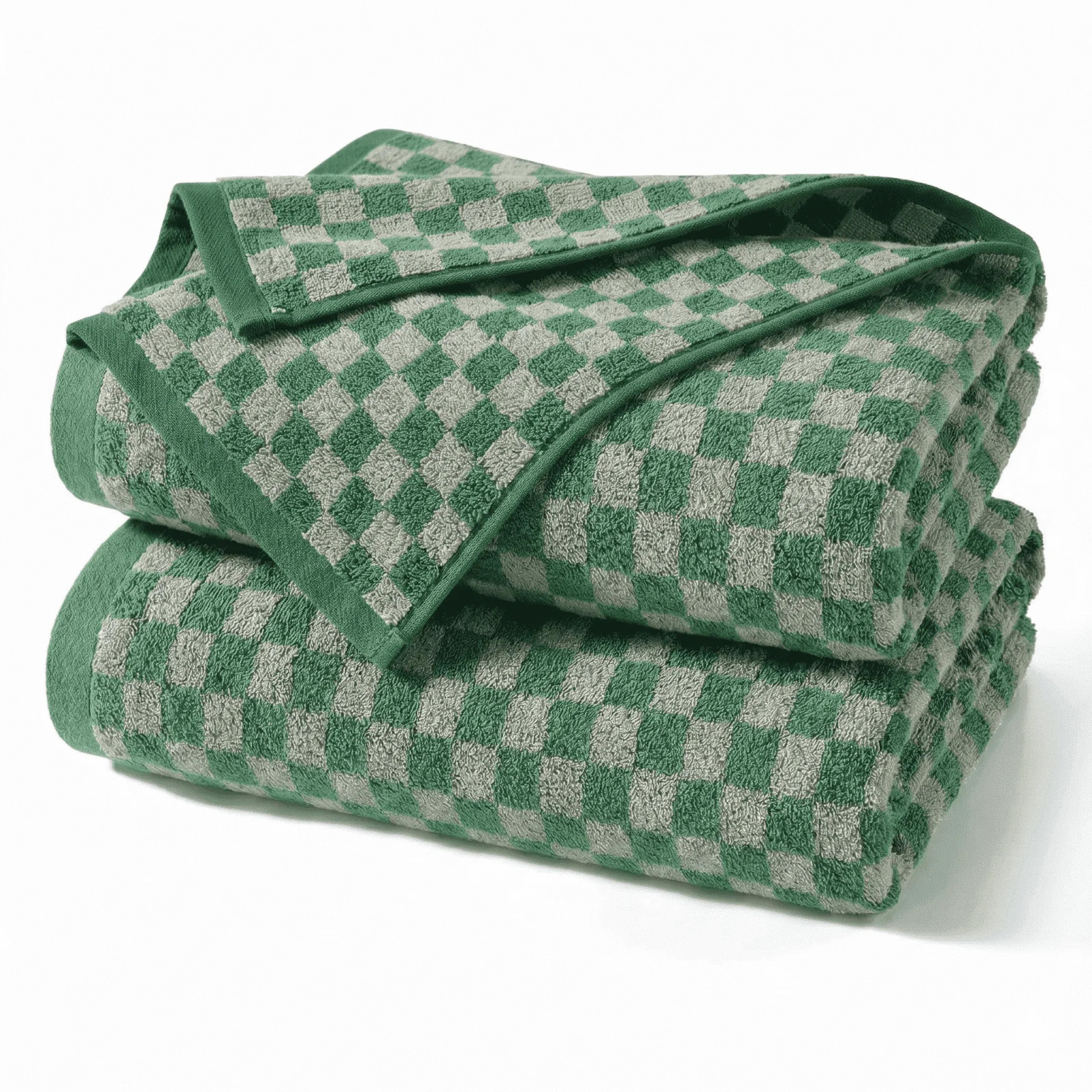 2-Pack Checkered Cotton Bath Towels in Green — 27.5×55 Inch Large Shower Towels for Bathroom &... | Walmart (US)
