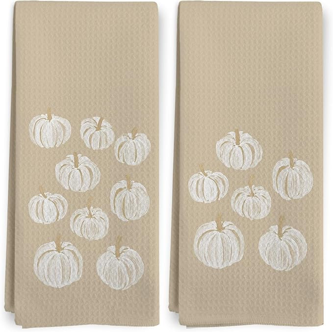 Fall Kitchen Towels Set of 2, Pumpkin Thanksgiving Boho Neutral Beige White Decor Dish Tea Towels... | Amazon (US)