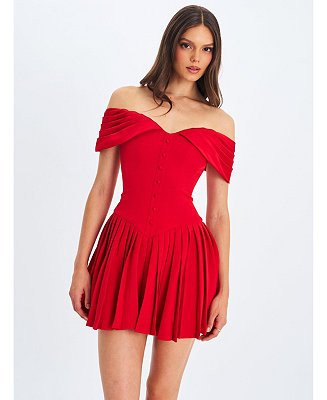 Women's Narelle Crimson Off-Shoulder Sweetheart Drop Waist Mini Dress | Macy's