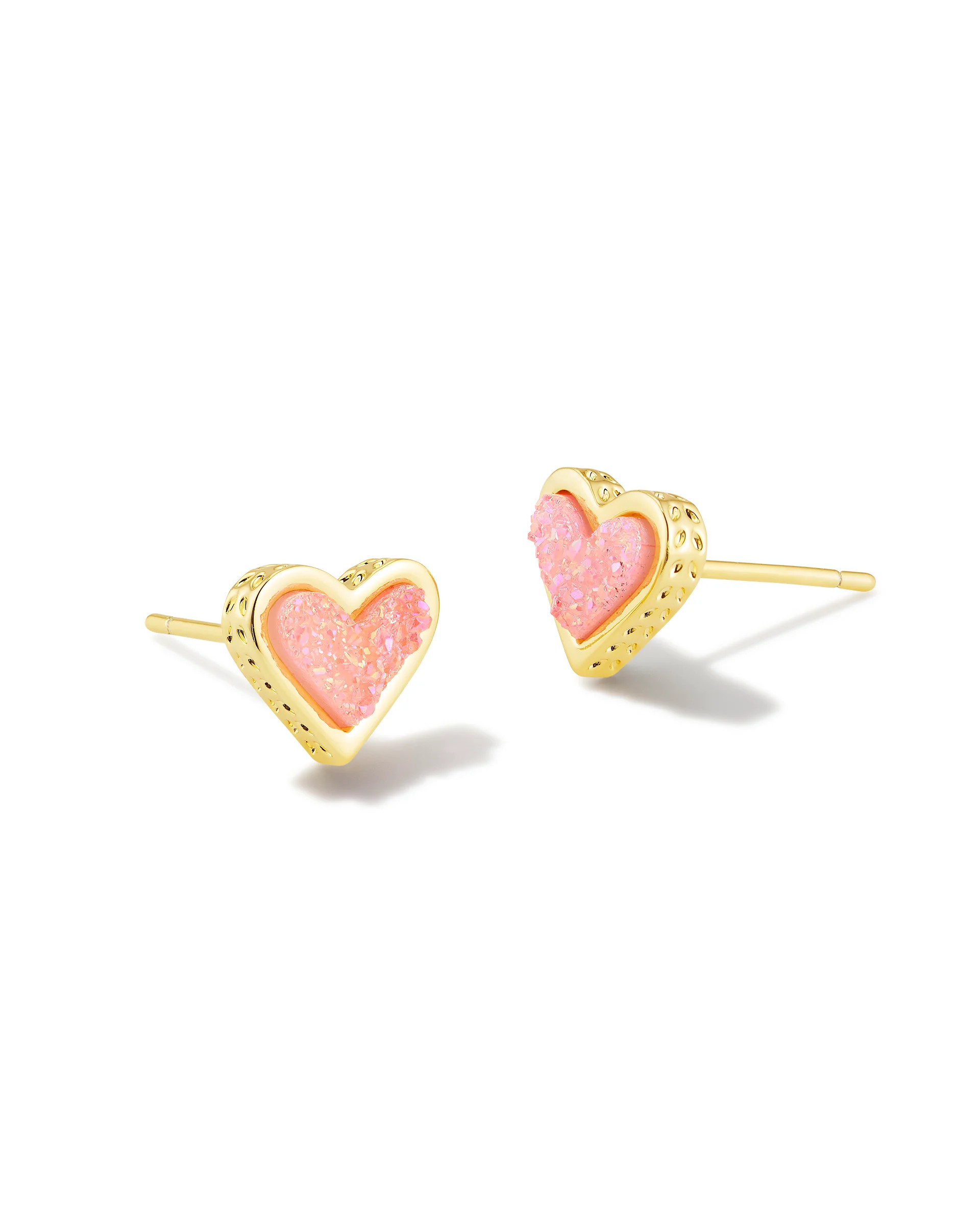 Framed Ari Heart Gold Stud Earrings in Iridescent Drusy | Kendra Scott