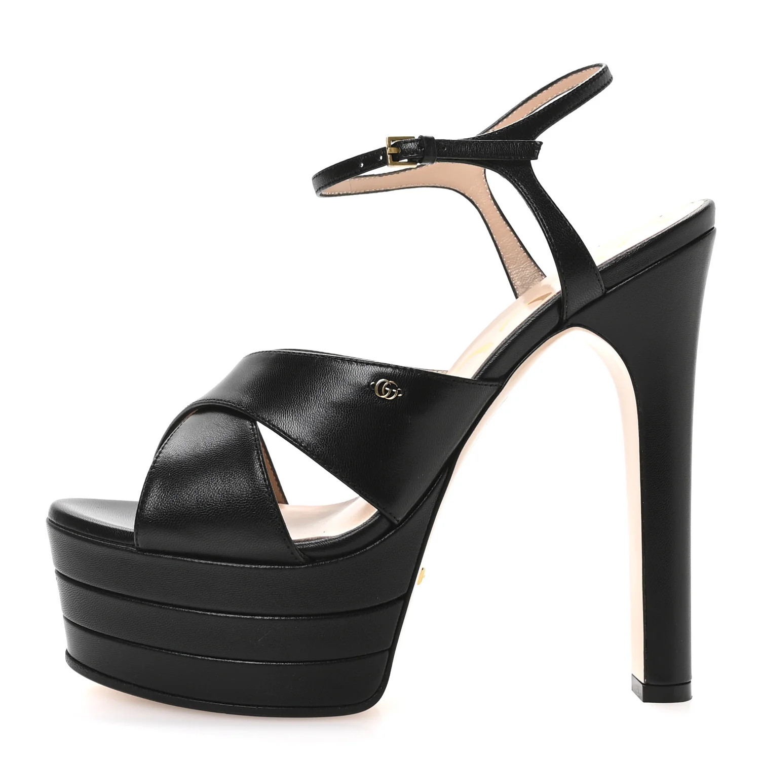 Gucci Malaga Kid Double G 150mm Platform Sandals 38.5 Black 1752811 | FASHIONPHILE (US)