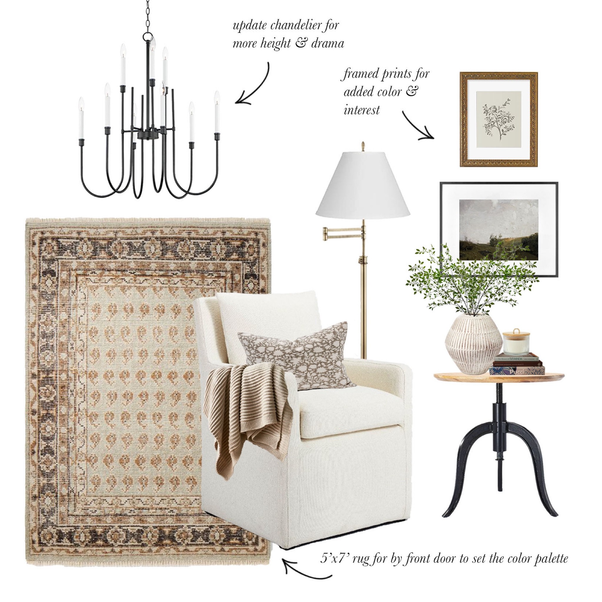 Sharing this latest design for a client’s formal entryway — AKA foyer. I love the earth tones and mixed materials to create a look that feels welcoming, comfortable and tailored all at the same time!
#foyer #entryway #formalentryway #accentchair #accenttable #arearug #homedecor #lighting #chandelier #floorlamp #neutraldecor 

#LTKhome