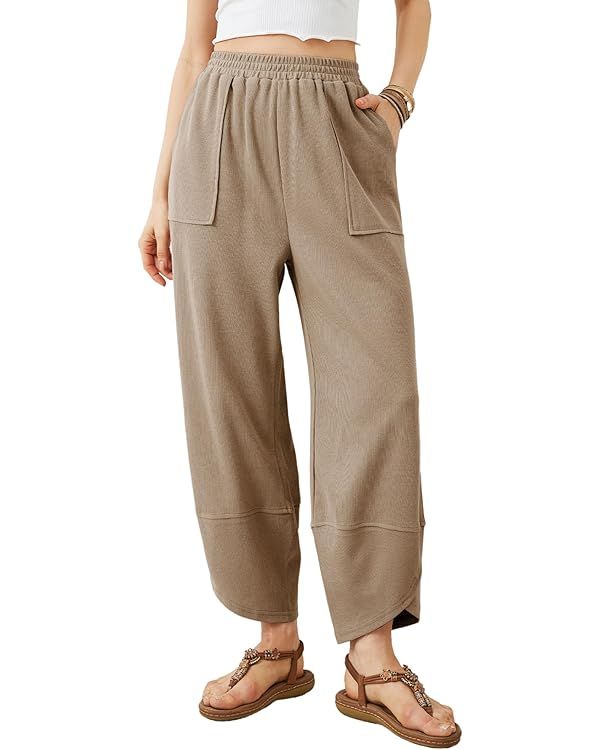 Xiaoxuemeng Womens Baggy Wide Leg Pants Casual Elastic Waisted Palazzo Harem Pants with Pockets | Amazon (US)