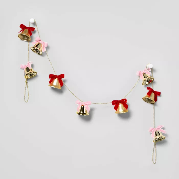 6ft Metal Gold Jingle Bells Garland Red/Pink - Wondershop™ | Target