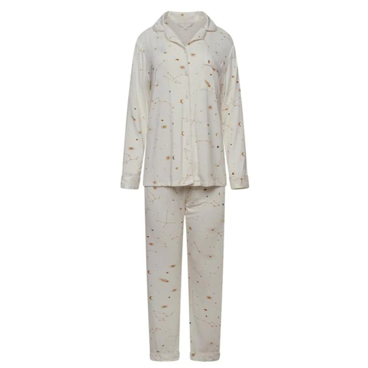 Rayon Stretch Pyjama Trouser Set - Half Moon/ White Pipping | The NAP Co