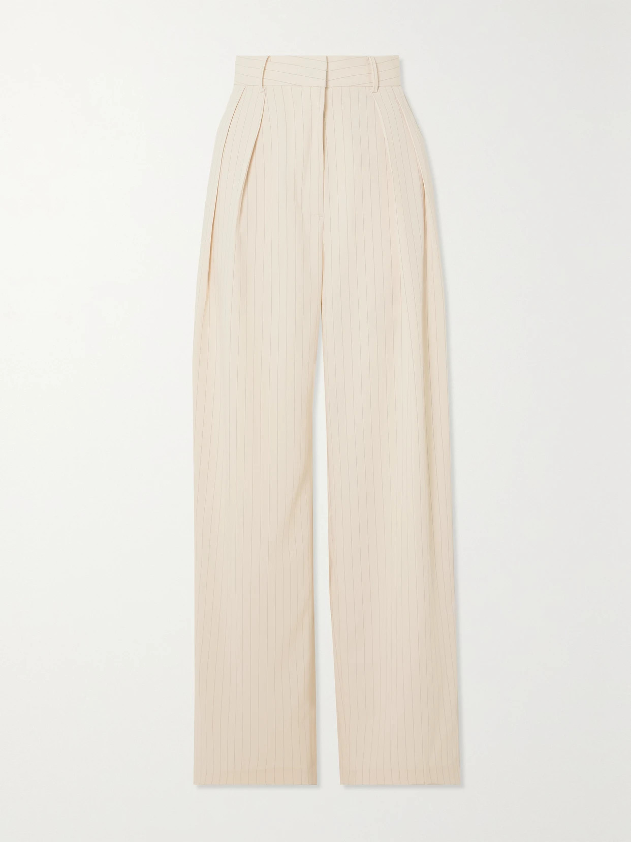 The Frankie Shop - Tansy Pleated Pinstriped Crepe De Chine Straight-leg Pants - Neutrals | NET-A-PORTER (US)