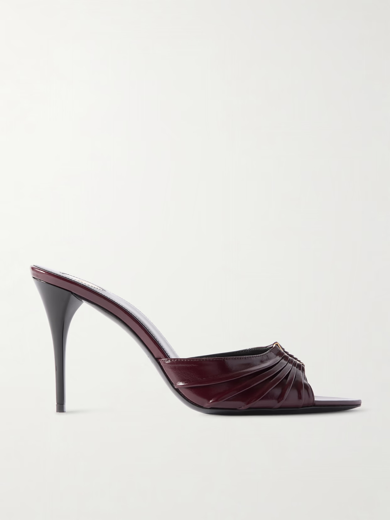 SAINT LAURENT - Babylone Embellished Gathered Glossed-leather Mules - Burgundy | NET-A-PORTER (US)