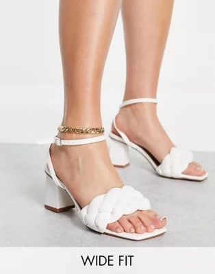 RAID Wide Fit Jaelyn braid mid heeled sandals in white | ASOS (Global)