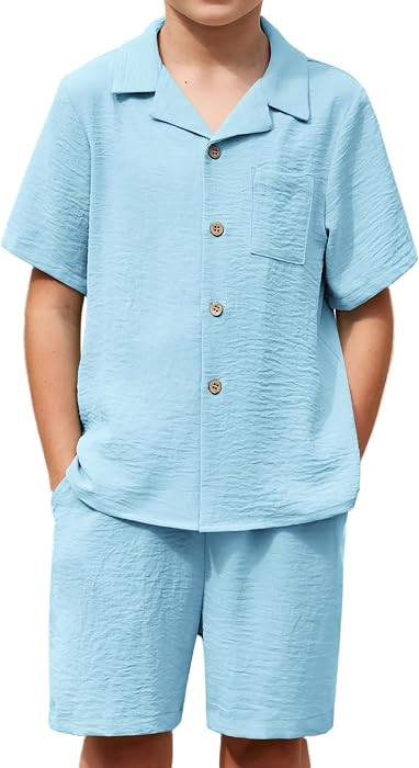 Arshiner Boys 2 PieceTextured Button Down Shirt and Shorts | Amazon (US)