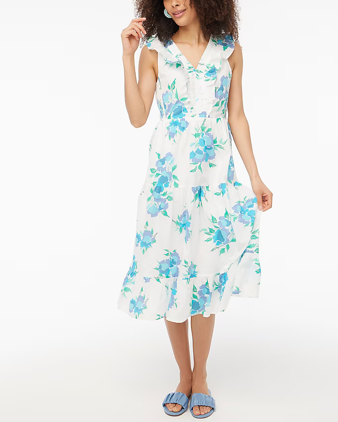 Printed V-neck smocked midi dress | J.Crew Factory
