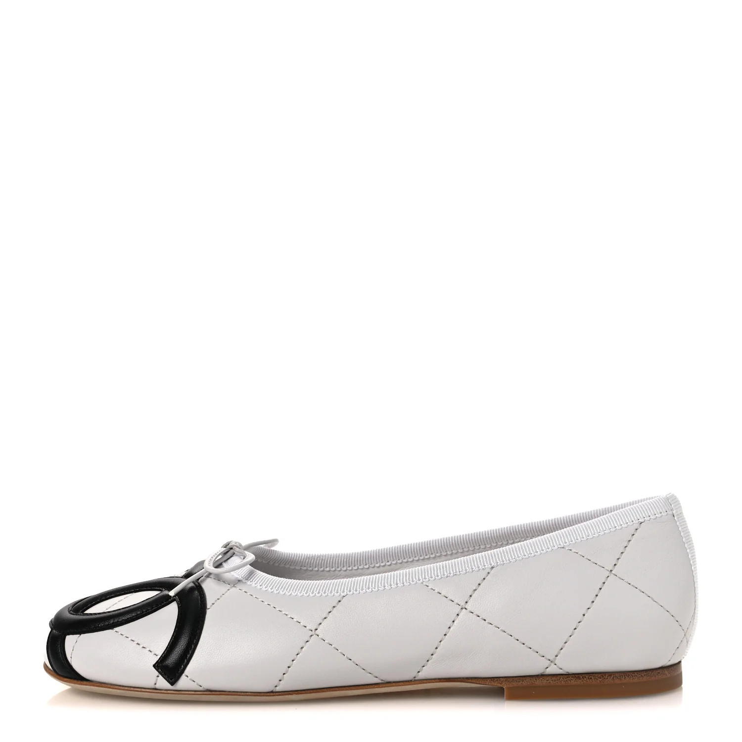 Chanel Lambskin Quilted CC Cambon Ballet Flats 36.5 White Black 1944766 | FASHIONPHILE (US)