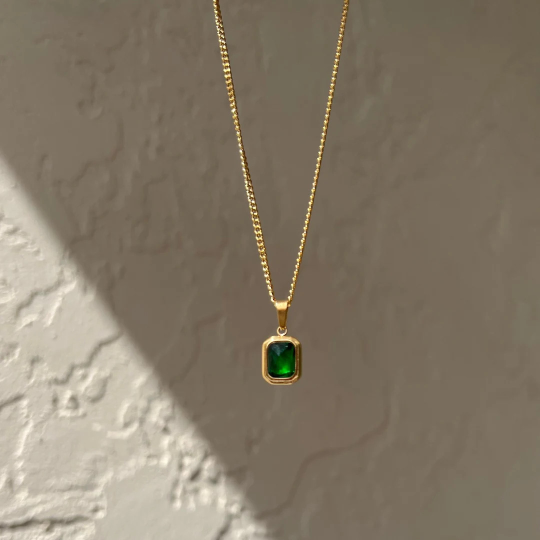 Emerald Necklace, 18K Pvd Gold Waterproof Necklace, Tarnish Free Necklace, Trendy Gold Necklace, ... | Etsy (US)