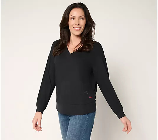 Peace Love World Comfy V-Neck Top with Embroidered Affirmation - QVC.com | QVC