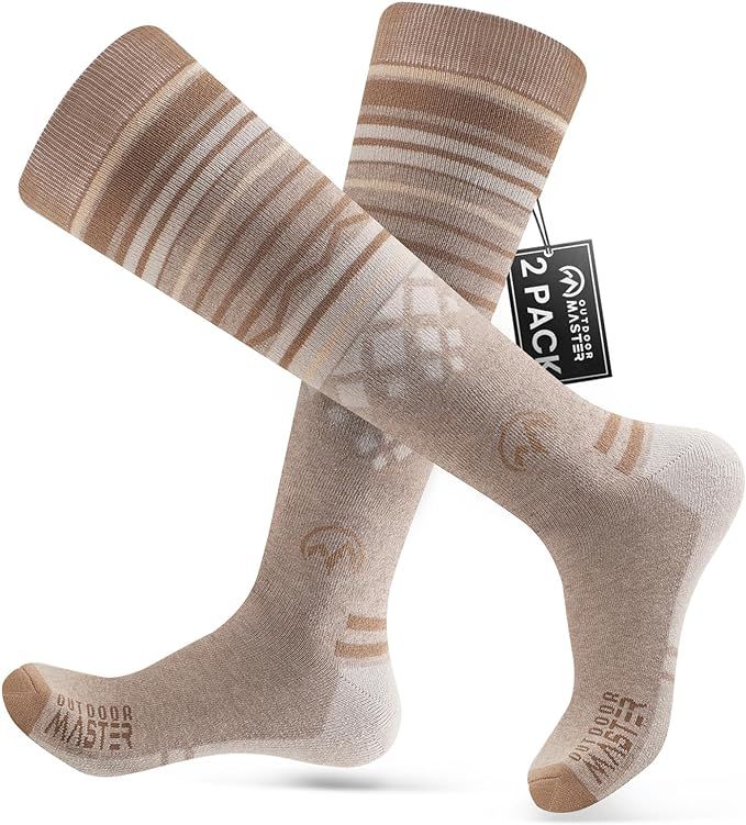 Ski Socks 2-Pack Merino Wool, Over The Calf Non-Slip Cuff for Men & Women | Amazon (US)