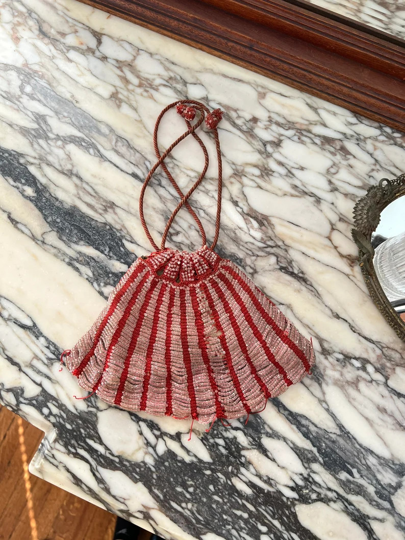 Antique 1920s Glass Beaded Drawstring Handbag - Etsy | Etsy (US)