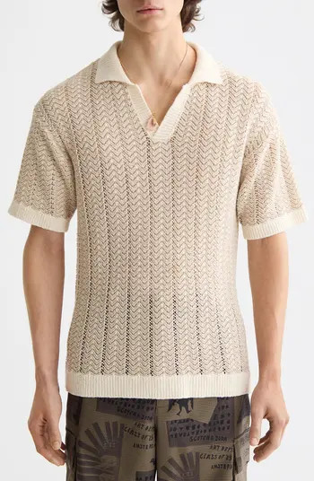Open Knit Johnny Collar Polo Sweater | Nordstrom