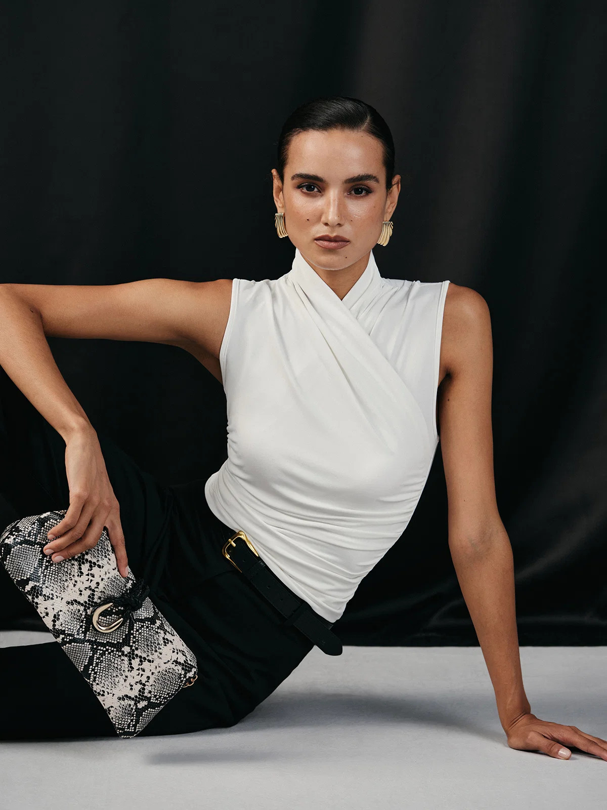 Cross Neck Ruched Fitted Tank Top | Commense