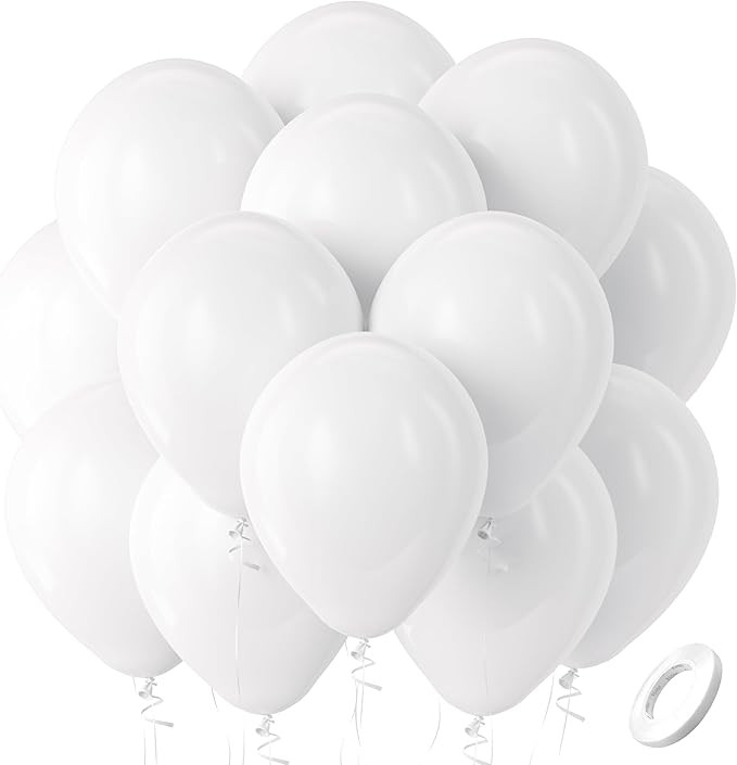Bezente White Balloons Latex Party Balloons, 100 Pack 12 inch Round Helium Balloons for White The... | Amazon (US)