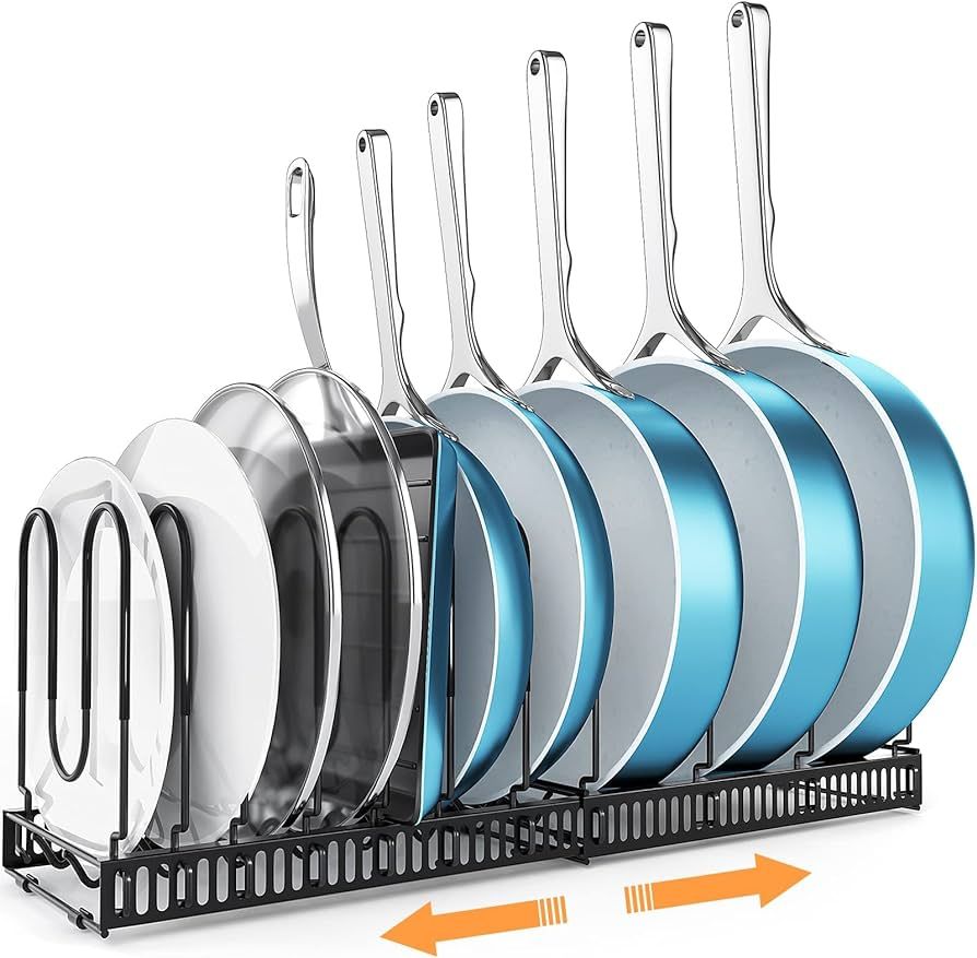 ORDORA Pots and Pans Organizer: Rack for Cabinet, Expandable Cutting Board Pot Lid Organizer Hold... | Amazon (US)