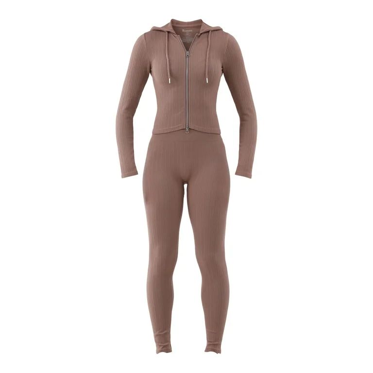 No Boundaries Seamless Zip Front Hoodie and Leggings Set, 2-Piece, Women's | Walmart (US)