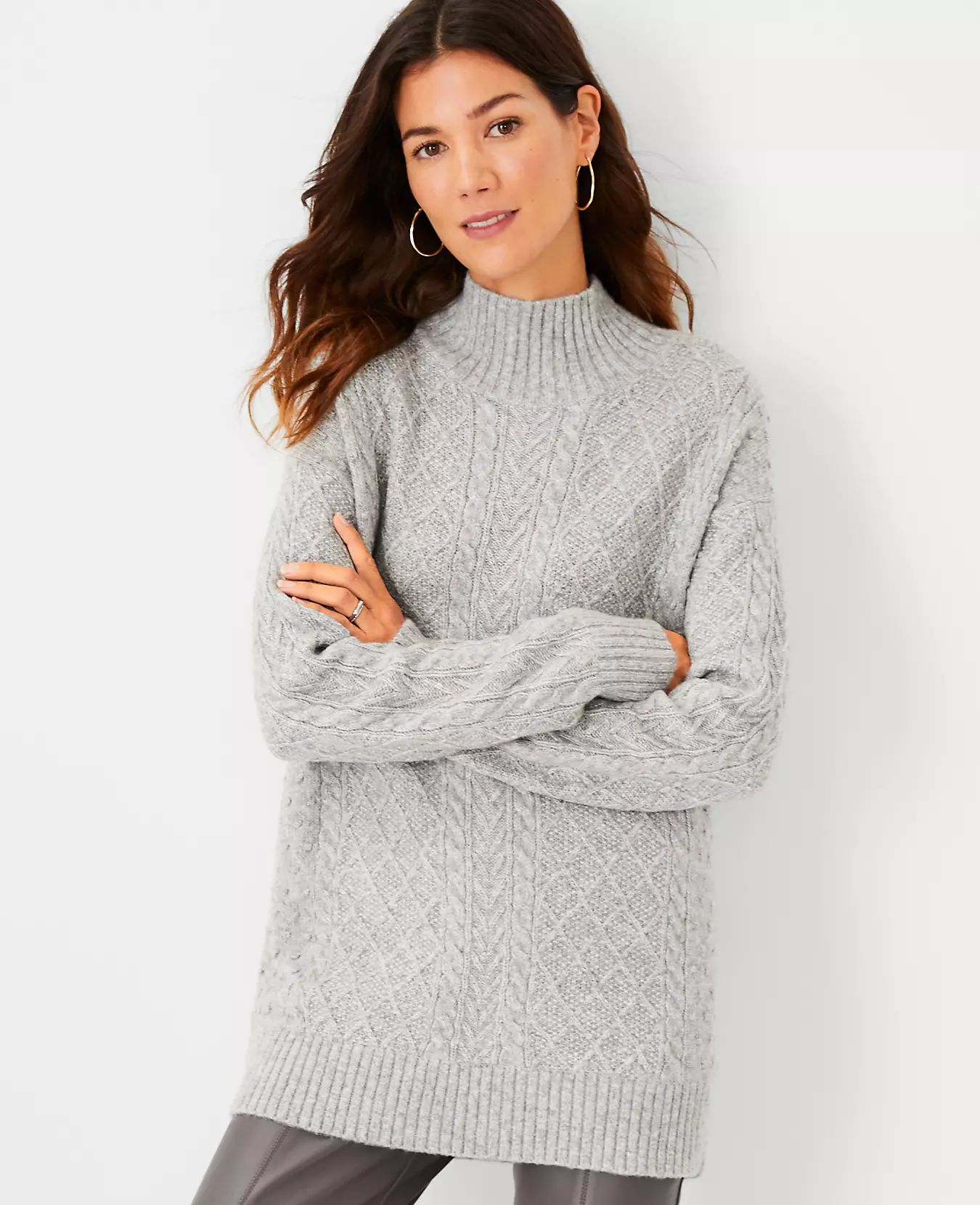 Cable Turtleneck Tunic Sweater | Ann Taylor (US)